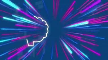 Beyindeki ai metninin çok renkli çizgiler ve mavi arkaplana karşı simgelerle canlandırılması. Dijital olarak üretilmiş, hologram, illüstrasyon, yapay zeka, anatomi ve teknoloji konsepti.