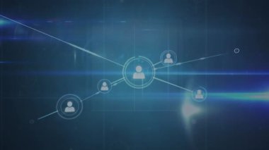 Profil simgelerinin canlandırılması, soyut arkaplandaki mercek parlamaları üzerinden çizgilere bağlanır. Dijital olarak üretilmiş, hologram, illüstrasyon, aydınlanma ve teknoloji konsepti.