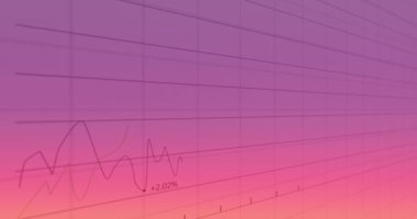 Animation of financial data processing over grid on pink background. Global business, finances, computing and data processing concept digitally generated video