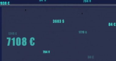 Karanlık arka planda dijital veri işleme animasyonu. Küresel iş, finans, hesaplama ve veri işleme kavramı dijital olarak oluşturulmuş video.