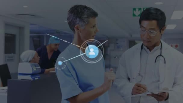 Animação Rede Conexões Sobre Diversos Médicos Conceito Medicina Global Computação — Vídeo de Stock