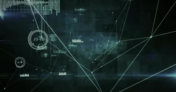 Animation Von Verbindungsnetzwerken Und Datenverarbeitung Vor Quadratischen Formen Auf Schwarzem — Stockvideo