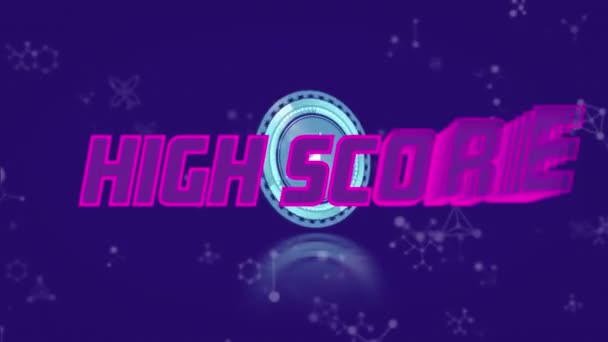 Animation Von High Score Text Über Scanner Auf Violettem Hintergrund — Stockvideo