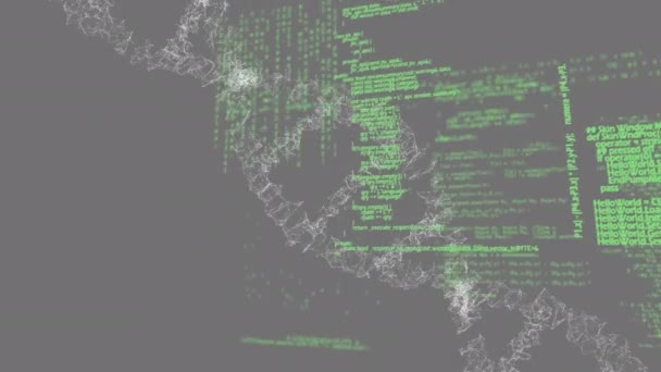 黒の背景にコンピュータ言語上で回転するDnaヘリックスのアニメーション デジタル生成 ホログラム イラスト ヘルスケア コーディング テクノロジーの概念 — ストック動画