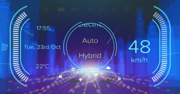 Animatie Van Auto Dashboard Interface Digitale Pictogrammen Lichte Paden Tegen — Stockvideo
