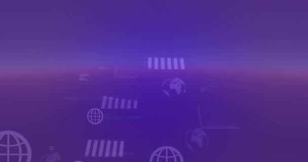 Animación Procesamiento Datos Digitales Sobre Fondo Púrpura Negocios Globales Finanzas — Vídeo de stock