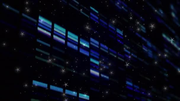 Animatie Van Gloeiende Rechthoeken Computerverwerking Van Gegevens Donkere Achtergrond Mondiaal — Stockvideo
