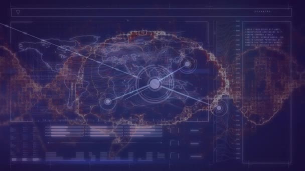 暗い背景に人間の脳との接続とデータ処理のネットワークのアニメーション グローバル接続 ビジネス コンピューティング データ処理の概念デジタルで生成されたビデオ — ストック動画