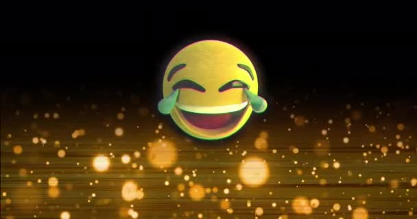 Animação Emoji Risonho Glitched Sobre Erupções Lente Contra Fundo Preto — Vídeo de Stock
