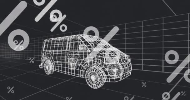 Animation Multiple Percentage Symbols Van Model Moving Seamless Pattern Tunnel — Vídeo de stock