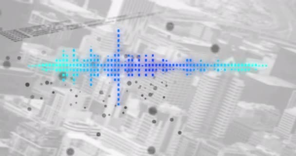 Animation Soundwave Computer Language Modern Cityscape Background Digital Composite Multiple — Vídeo de Stock