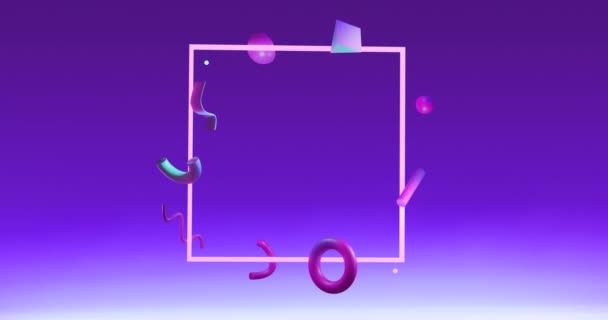 紫色の背景に抽象的な3D形状のアニメーション コミュニケーション データ処理 創造性 デジタルインターフェイスの背景コンセプトデジタルで生成されたビデオ — ストック動画