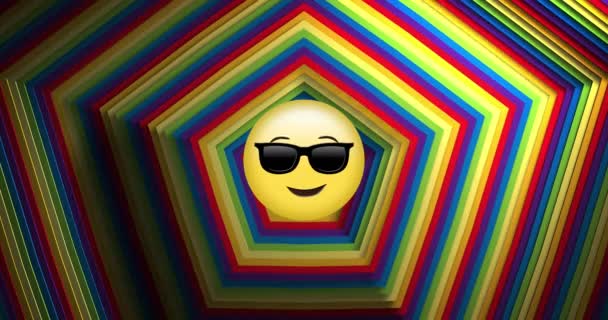 Animering Sociala Medier Solglasögon Emoji Ikon Över Regnbågens Form Globala — Stockvideo