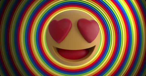Animation Des Herz Emoji Symbols Den Sozialen Medien Über Regenbogenkreisen — Stockvideo