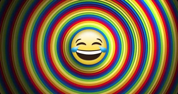 Animation Eines Smiley Emojis Den Sozialen Medien Über Regenbogenkreisen Globale — Stockvideo