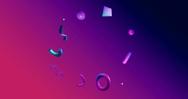 ピンクと紫の背景に抽象的な3D形状のアニメーション コミュニケーション データ処理 創造性 デジタルインターフェイスの背景コンセプトデジタルで生成されたビデオ — ストック動画