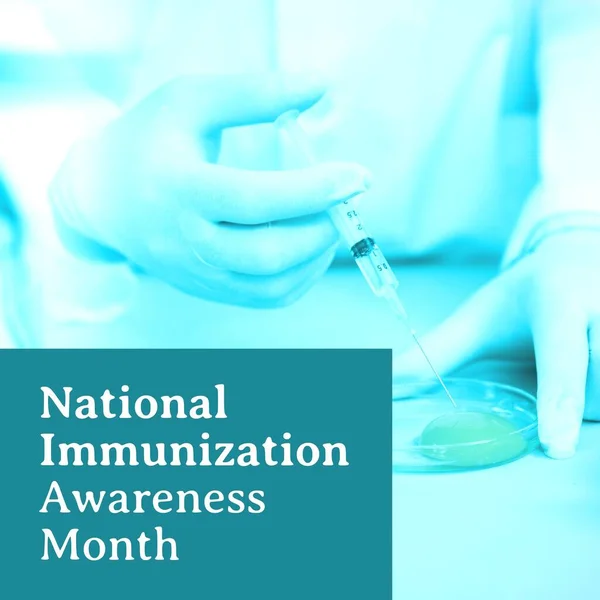 Nationale Immunisatie Bewustzijn Maand Tekst Wetenschapper Met Behulp Van Spuit — Stockfoto