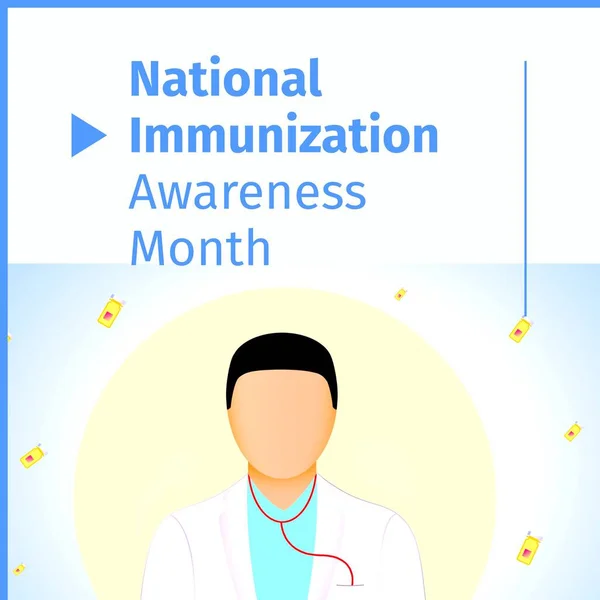 Národní Imunizace Povědomí Měsíc Text Nad Injekčními Lahvičkami Vakcíny Lékaře — Stock fotografie