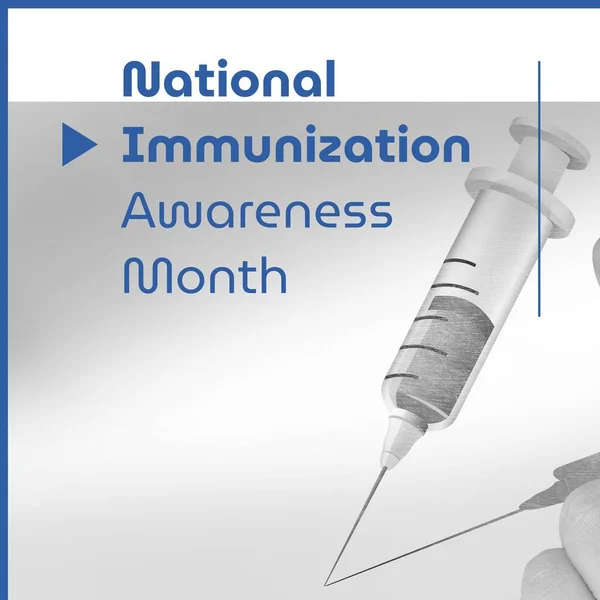 Nationaler Immunisierungsmonat Text Blau Über Spritze Und Schatten Gesundheits Und — Stockfoto