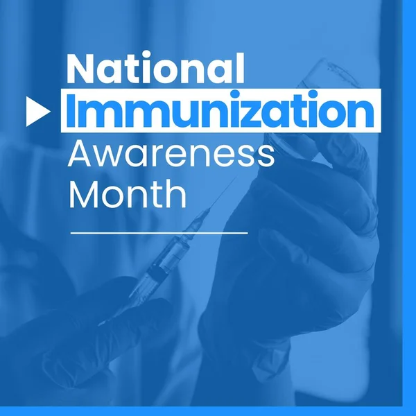 Nationale Immunisatie Bewustzijn Maand Tekst Handen Van Arts Voorbereiding Spuit — Stockfoto