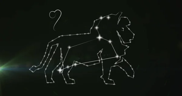 Siyah Arka Planda Parlayan Leo Zodyak Işaretinin Birleşimi Zodiac Yıldız — Stok fotoğraf