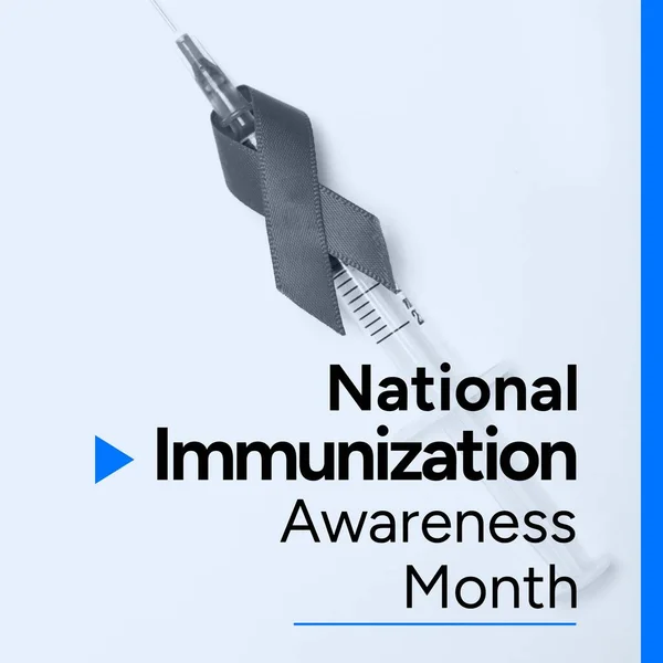 Nationale Immunisatie Bewustzijn Maand Tekst Spuit Bewustwording Lint Gezondheids Medische — Stockfoto