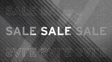 Animation of sale text over pattern on grey background. Global retail, sales, communication, retro, future, connections and data processing concept digitally generated video.