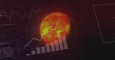 Tüm dünyada istatistik ve veri işleme animasyonları. Küresel iş, iletişim, dijital arayüz, finans ve veri işleme kavramı dijital olarak oluşturuldu.