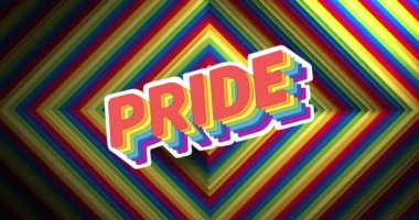 Gökkuşağı şeklindeki gurur metninin animasyonu. Lgbtq, iletişim, retro, gelecek, bağlantılar ve veri işleme kavramı dijital olarak oluşturuldu.