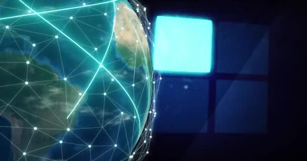 Animation Network Connections Globe Loading Squares Background Global Digital Interface — стокове відео