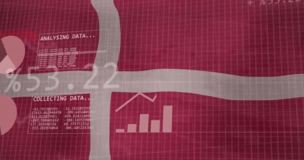 Κινούμενα Σχέδια Στατιστικών Και Επεξεργασία Δεδομένων Κυματιστή Σημαία Σημαιών Επιχειρηματική — Αρχείο Βίντεο
