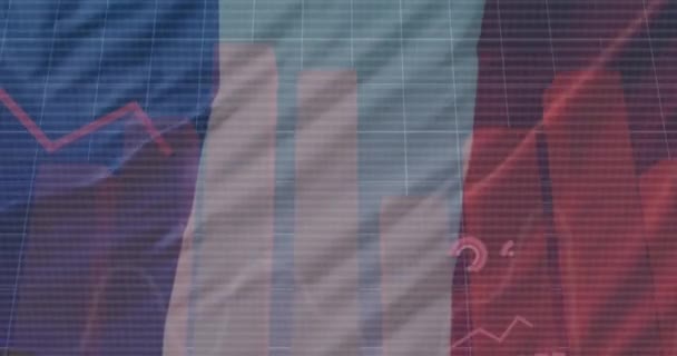 Animatie Van Statistieken Gegevensverwerking Golvende Vlaggen Van Frankrijk Bedrijfs Communicatie — Stockvideo