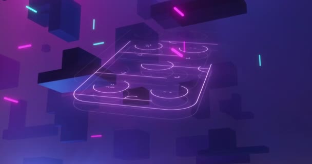 在紫色背景上的电子游戏运动场动画 全球视频游戏 连接和数据处理概念 — 图库视频影像