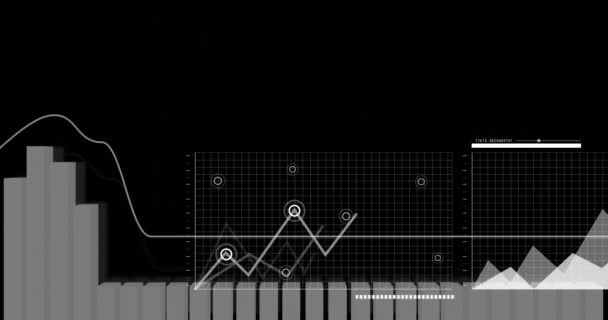 Animation Von Statistiken Und Datenverarbeitung Auf Schwarzem Hintergrund Geschäfts Kommunikations — Stockvideo