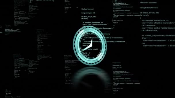 Animacja Przetwarzania Danych Zegar Tykający Ciemnym Tle Globalna Technologia Interfejs — Wideo stockowe