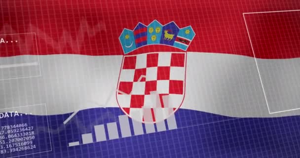 통계와 데이터 처리를 애니메이션 크로아티아의 깃발을 흔드는 비즈니스 디지털 인터페이스 — 비디오
