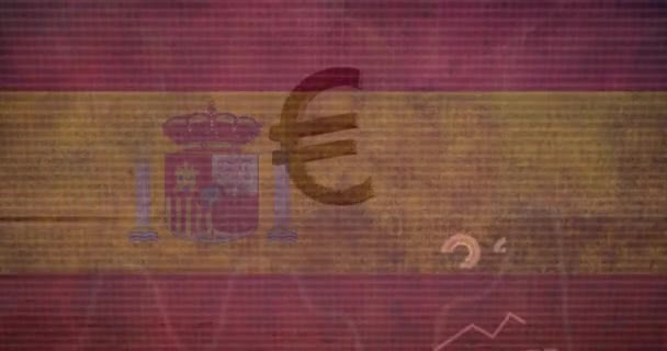 Animação Estatísticas Processamento Dados Sobre Bandeira Espanha Conceito Negócios Comunicação — Vídeo de Stock