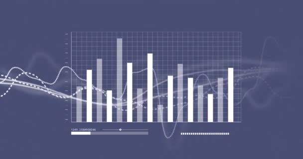 Animación Estadísticas Procesamiento Datos Sobre Fondo Púrpura Financiación Global Interfaz — Vídeos de Stock