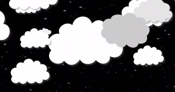 Animation White Clouds Black Background Nature Weather Clouds Concept Digitally — Stock Video