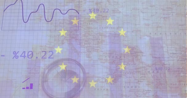 Animação Estatísticas Processamento Dados Sobre Mapa Europa Conceito Global Negócios — Vídeo de Stock
