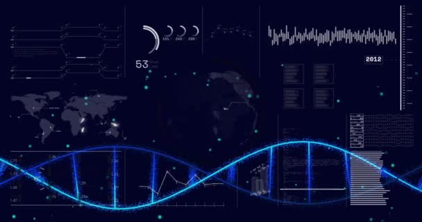 Animation Data Processing Dna Strand Dark Background Global Artificial Intelligence — Stock videók