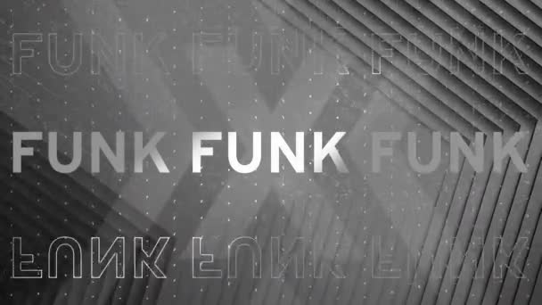 在灰色背景下 在图案上方动画化的Funk文字 全球通信 连接和数据处理概念 — 图库视频影像