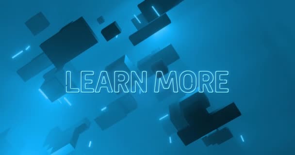 Animação Aprender Mais Texto Sobre Fundo Azul Global Vídeo Game — Vídeo de Stock
