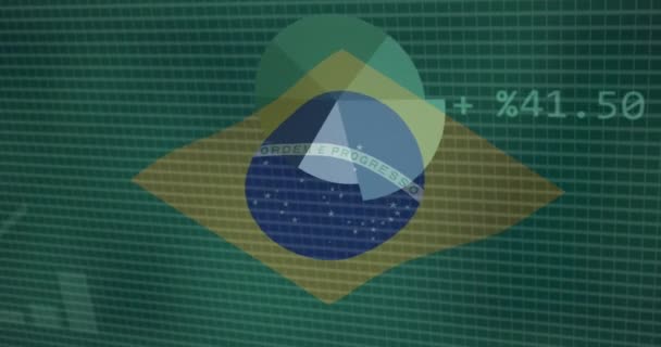 Animación Estadísticas Procesamiento Datos Sobre Ondeando Bandera Brasil Negocios Comunicación — Vídeos de Stock