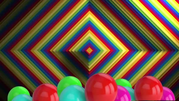 虹のパターンの背景に風船のアニメーション 誕生日 パーティー お祝い コミュニケーション レトロ 接続とデータ処理の概念デジタル生成ビデオ — ストック動画