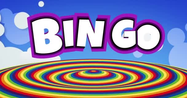 Animacja Tekstu Bingo Nad Kółkami Tęczy Globalna Koncepcja Gier Komunikacji — Wideo stockowe