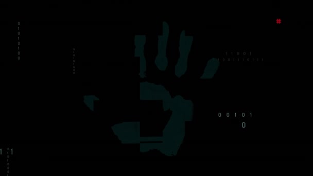 Animáció Adatfeldolgozás Biometrikus Kézlenyomat Sötét Háttér Globális Mesterséges Intelligencia Digitális — Stock videók