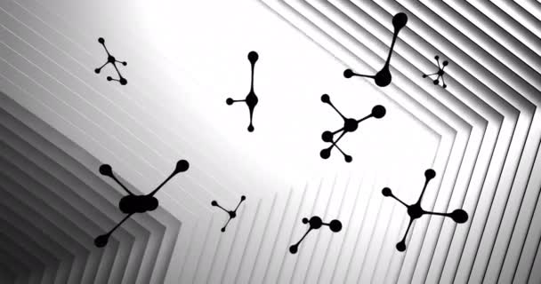 Animación Moléculas Negras Girando Sobre Fondo Gris Concepto Ciencia Investigación — Vídeo de stock