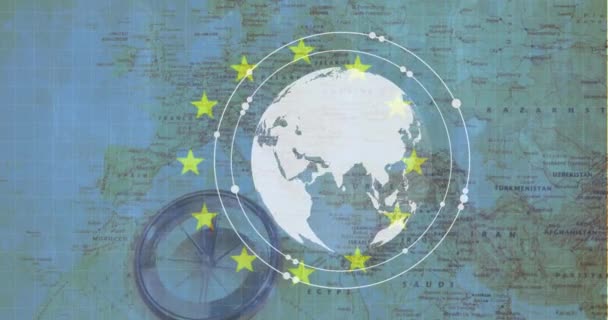 Animation Statistics Data Processing Globe Map Europe Global Business Communication — 图库视频影像