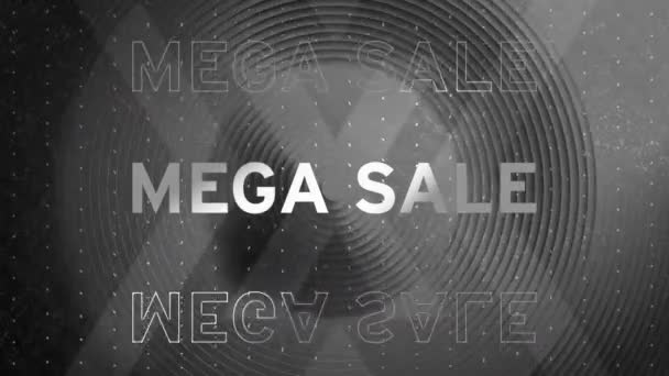 灰色の背景にパターン上のメガセールテキストのアニメーション グローバル小売 レトロ 接続とデータ処理の概念デジタル生成されたビデオ — ストック動画